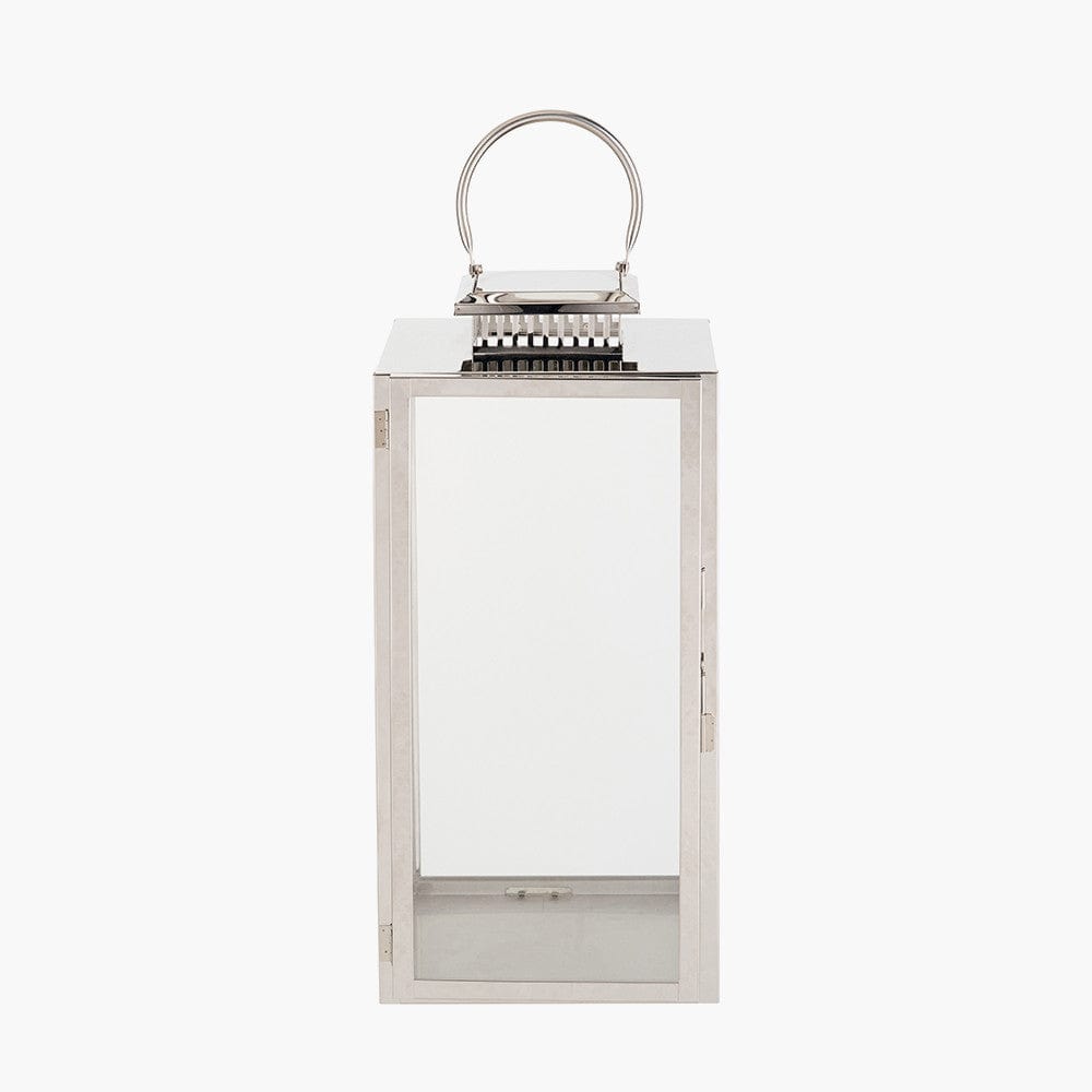 Silver Stainless Steel and Glass Large Rectangular Lantern.