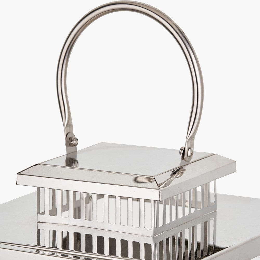 Silver Stainless Steel and Glass Large Rectangular Lantern.