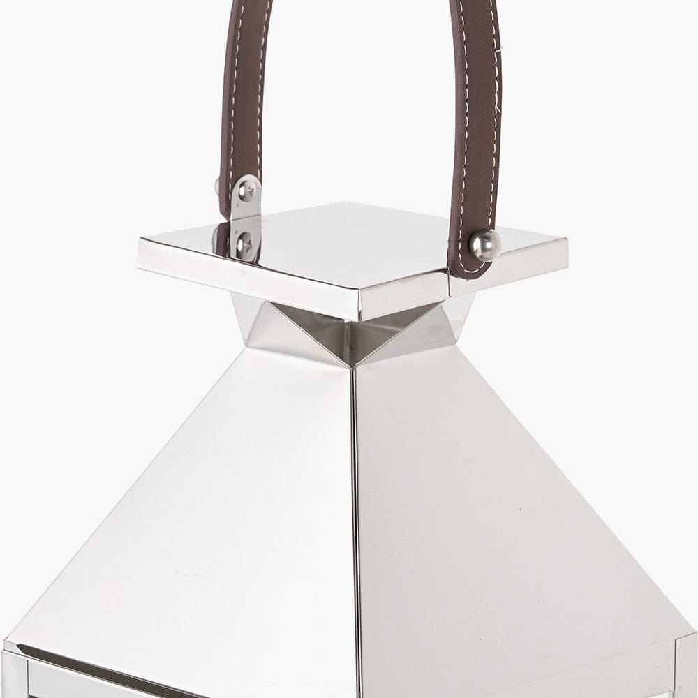 Silver Stainless Steel and Glass Large Tall Lantern.