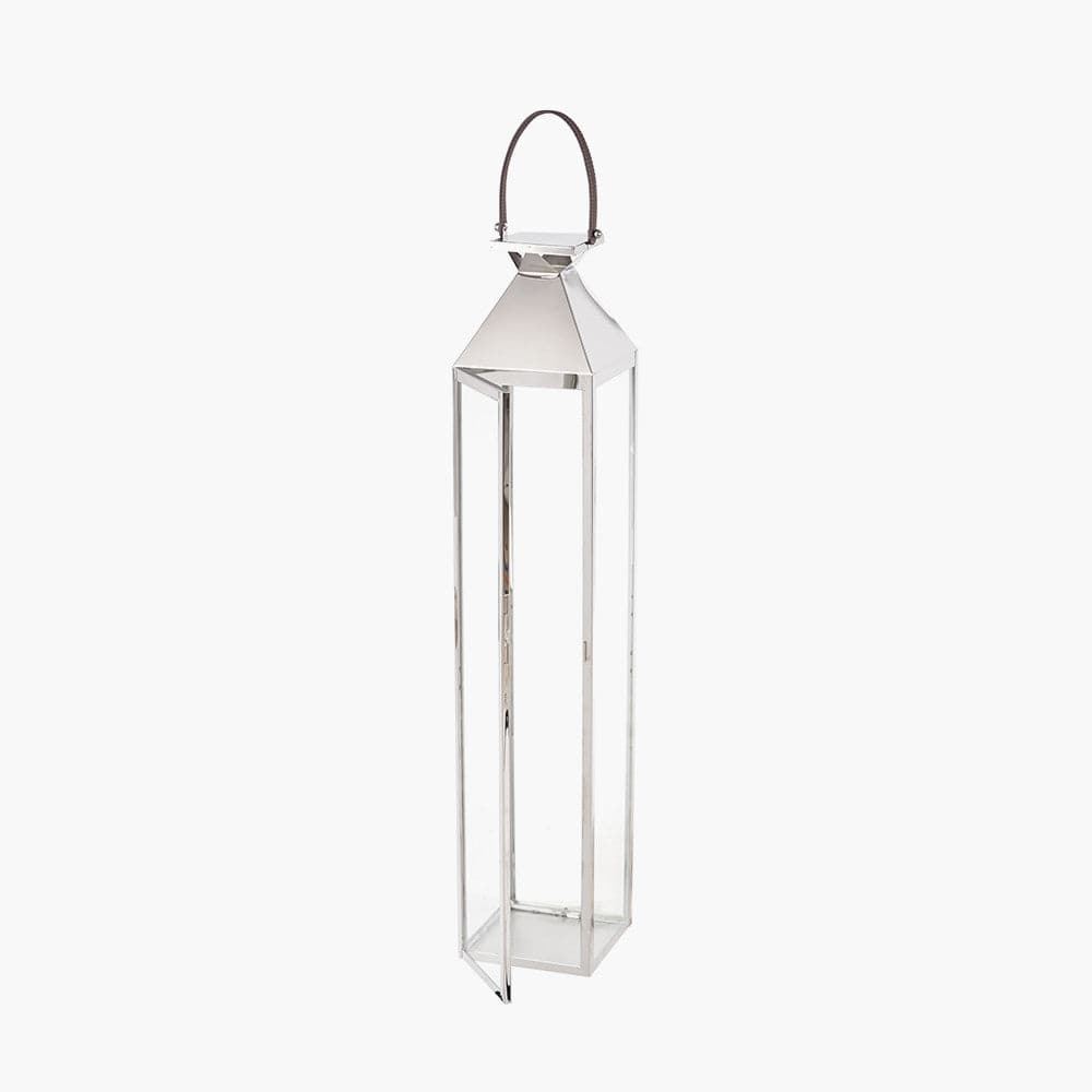 Silver Stainless Steel and Glass Large Tall Lantern.