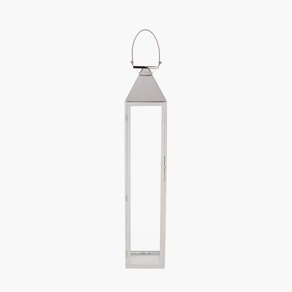 Silver Stainless Steel and Glass Large Tall Lantern.