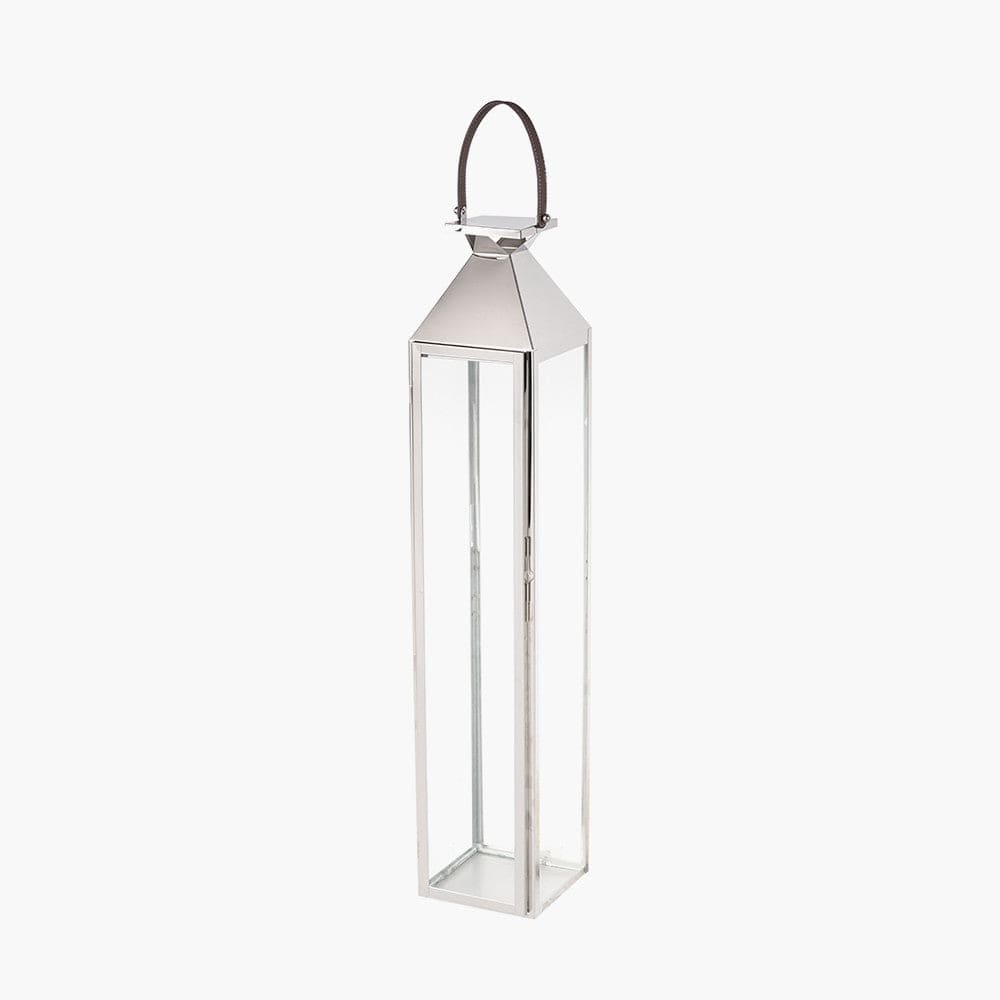 Silver Stainless Steel and Glass Large Tall Lantern.