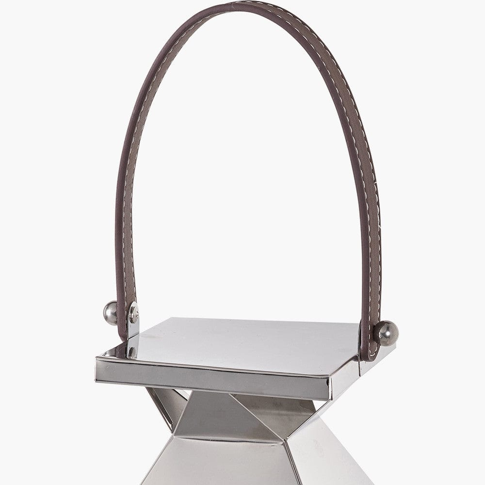 Silver Stainless Steel and Glass Large Tall Lantern.