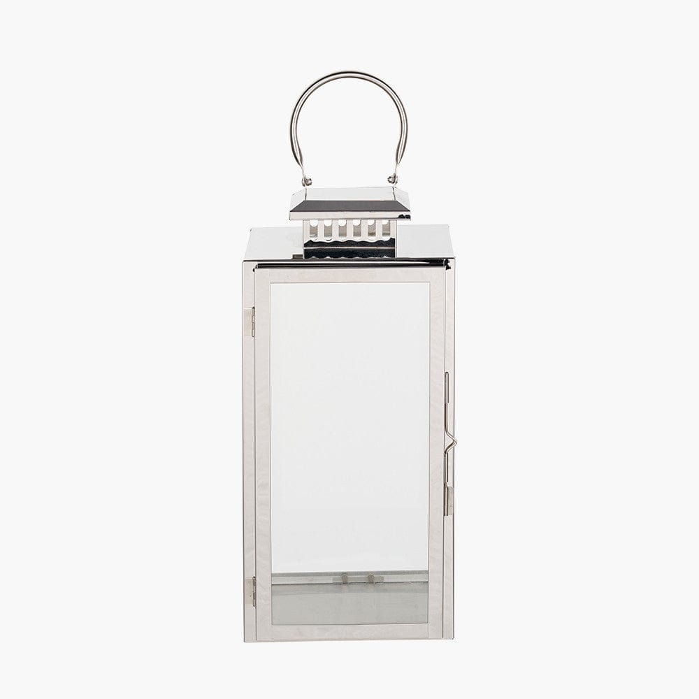 Silver Stainless Steel and Glass Medium Rectangular Lantern.