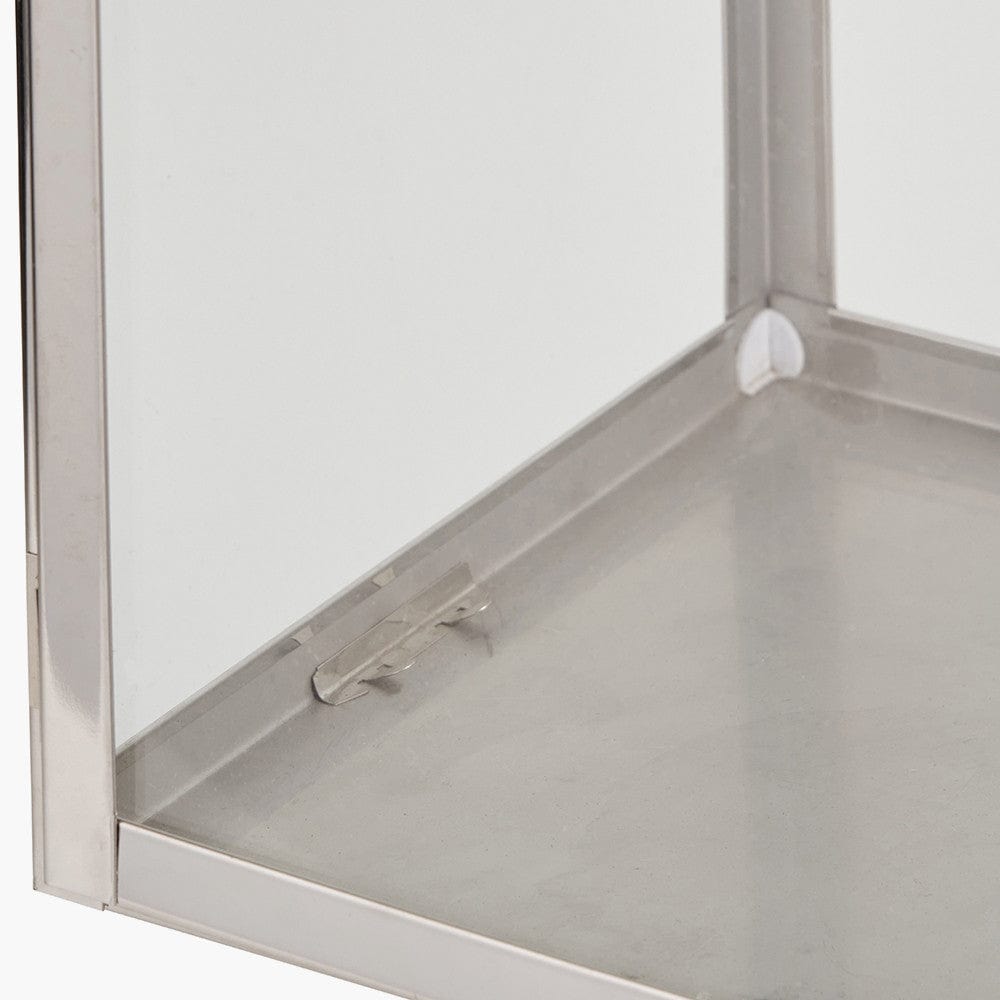 Silver Stainless Steel and Glass Medium Rectangular Lantern.