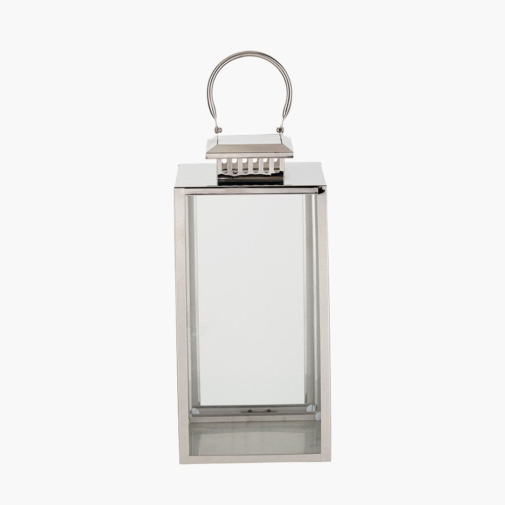Silver Stainless Steel and Glass Medium Rectangular Lantern.