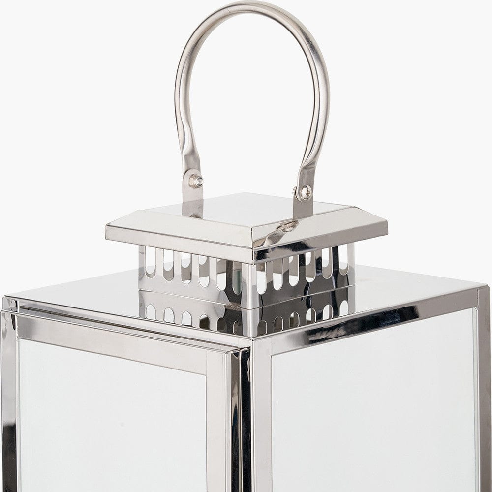 Silver Stainless Steel and Glass Medium Rectangular Lantern.