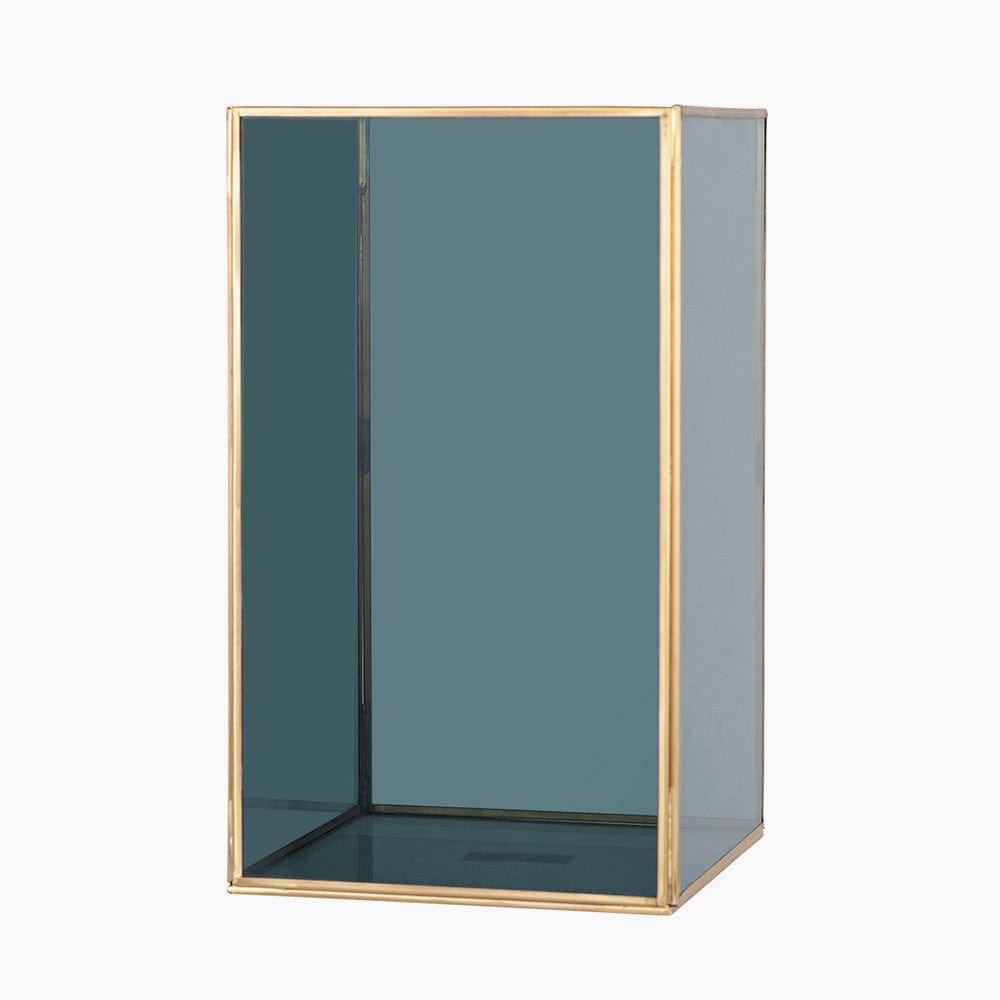 Pacific Lifestyle Accessories Smoked Glass and Brass Metal Large Square Hurricane House of Isabella UK