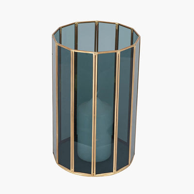 Pacific Lifestyle Accessories Smoked Glass and Brass Metal Small Round Hurricane House of Isabella UK