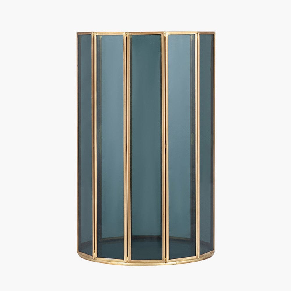 Pacific Lifestyle Accessories Smoked Glass and Brass Metal Small Round Hurricane House of Isabella UK