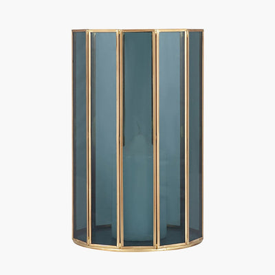 Pacific Lifestyle Accessories Smoked Glass and Brass Metal Small Round Hurricane House of Isabella UK