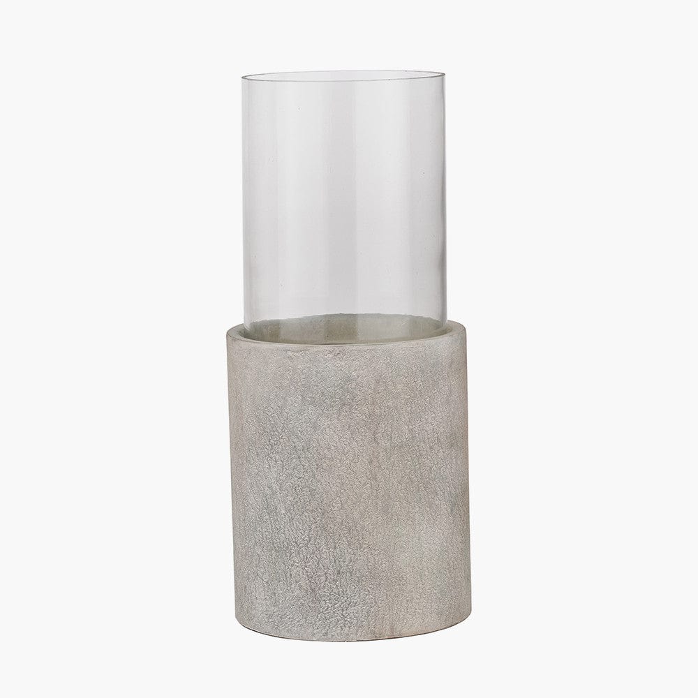 Stone Grey Metal and Clear Glass Hurricane.