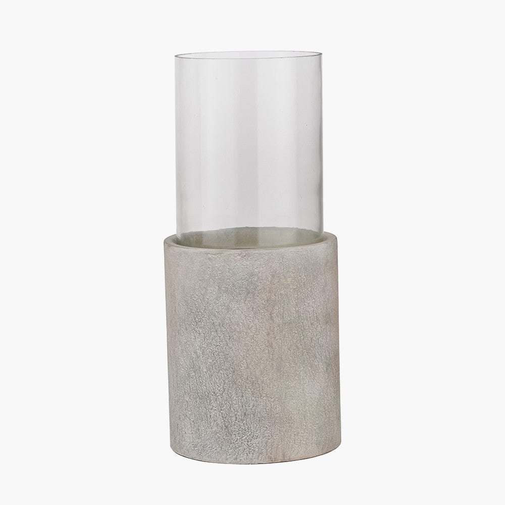 Pacific Lifestyle Accessories Stone Grey Metal and Clear Glass Hurricane House of Isabella UK