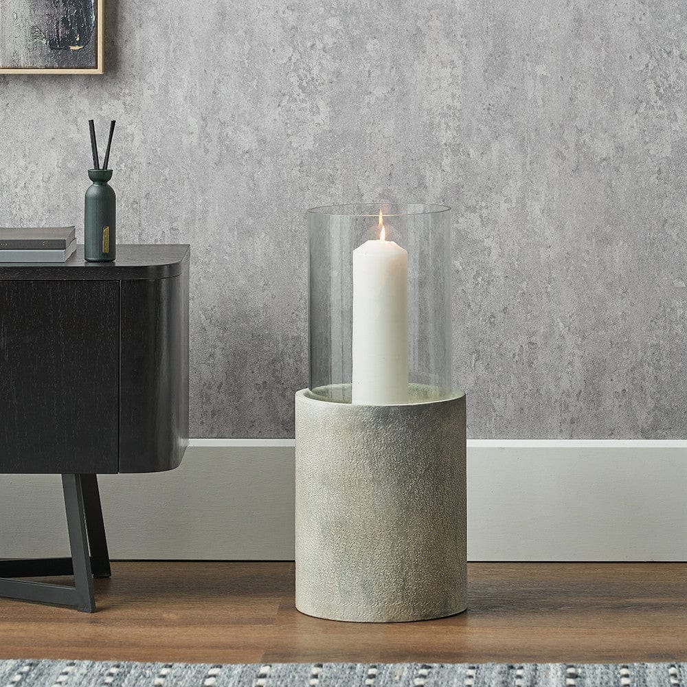 Stone Grey Metal and Clear Glass Hurricane.