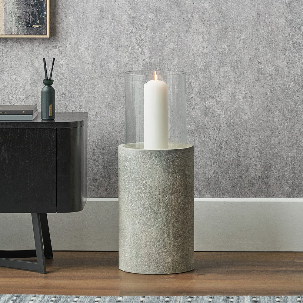 Stone Grey Metal and Clear Glass Hurricane Large.