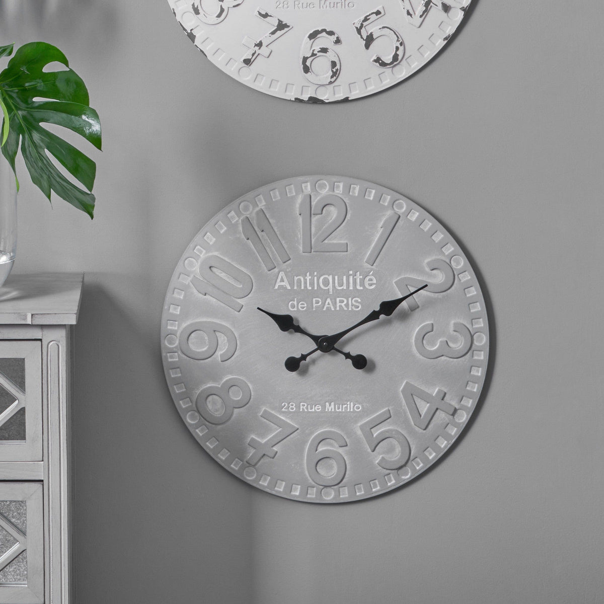 Stone Grey Wood Round Wall Clock.