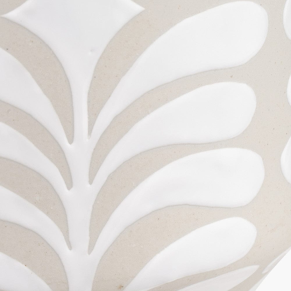 Tania Grey and White Pattern Ceramic Table Lamp Base with Lino 35cm White Self Lined Linen Cylinder Lampshade.