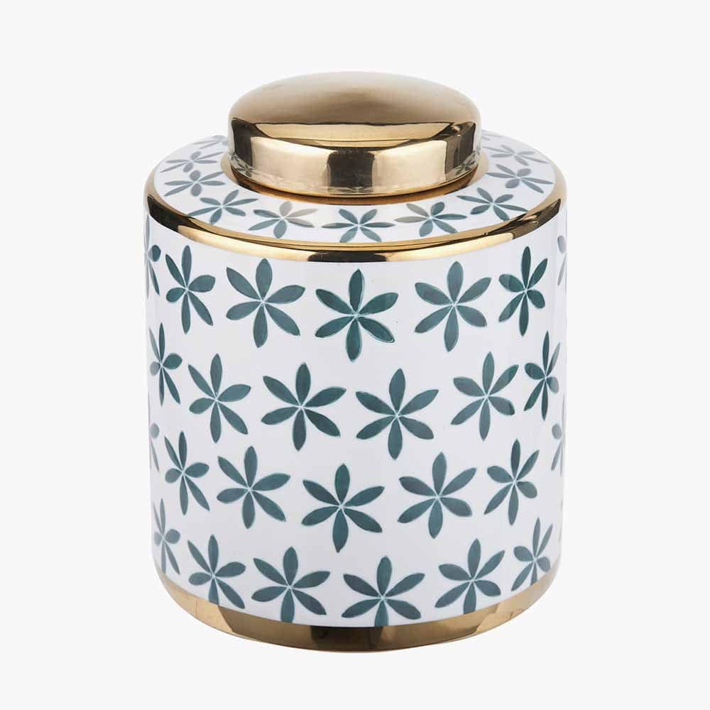 Pacific Lifestyle Accessories Thea Green and Gold Leaf Ceramic Lidded Ginger Jar House of Isabella UK