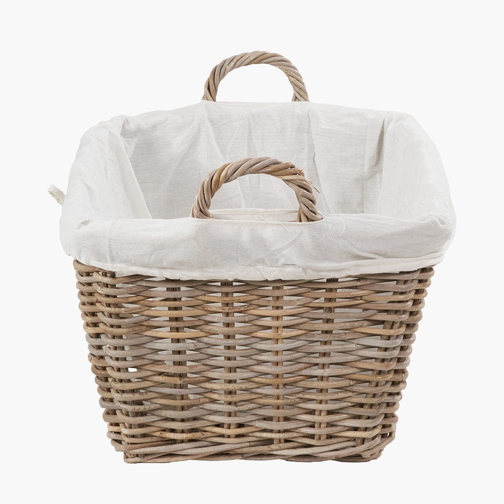 Tobs Grey Kubu Rattan Lined Rectangular Basket.