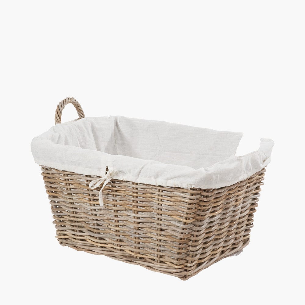Tobs Grey Kubu Rattan Lined Rectangular Basket.
