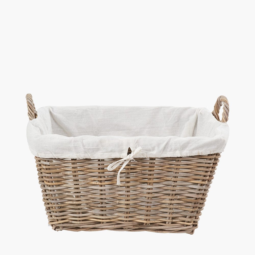 Tobs Grey Kubu Rattan Lined Rectangular Basket.