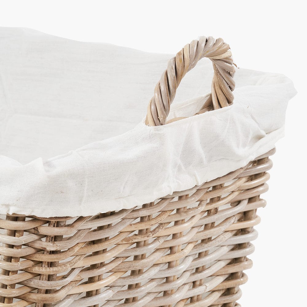 Tobs Grey Kubu Rattan Lined Rectangular Basket.