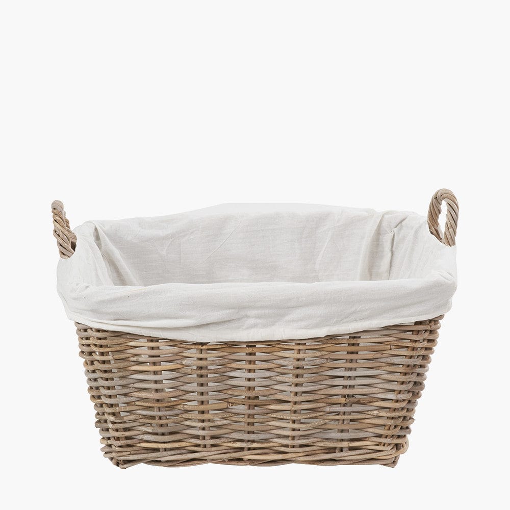 Tobs Grey Kubu Rattan Lined Rectangular Basket.