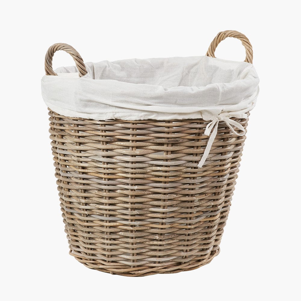 Tobs Grey Kubu Rattan Lined Round Basket.