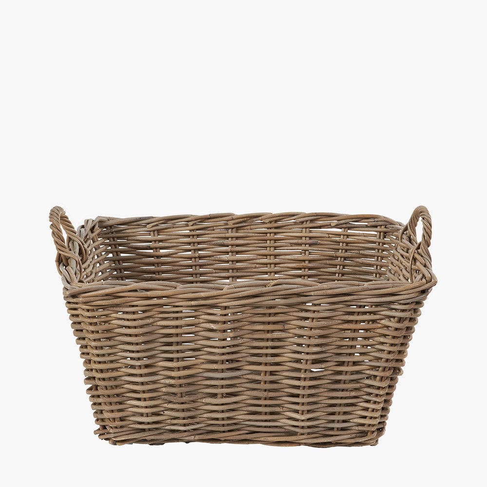 Tobs Grey Kubu Rattan Rectangular Storage Basket Large.