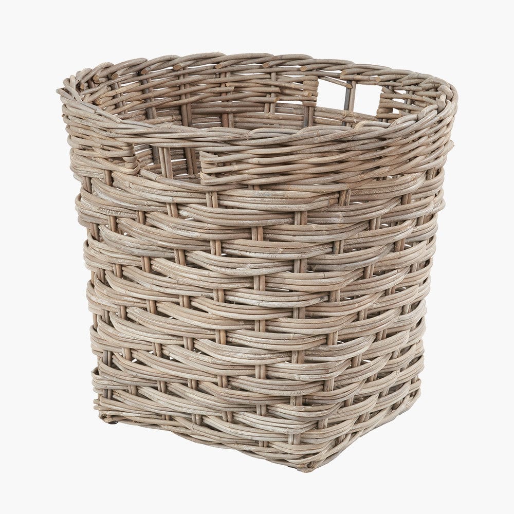 Tobs Grey Kubu Rattan Round Storage Basket with Square Base.