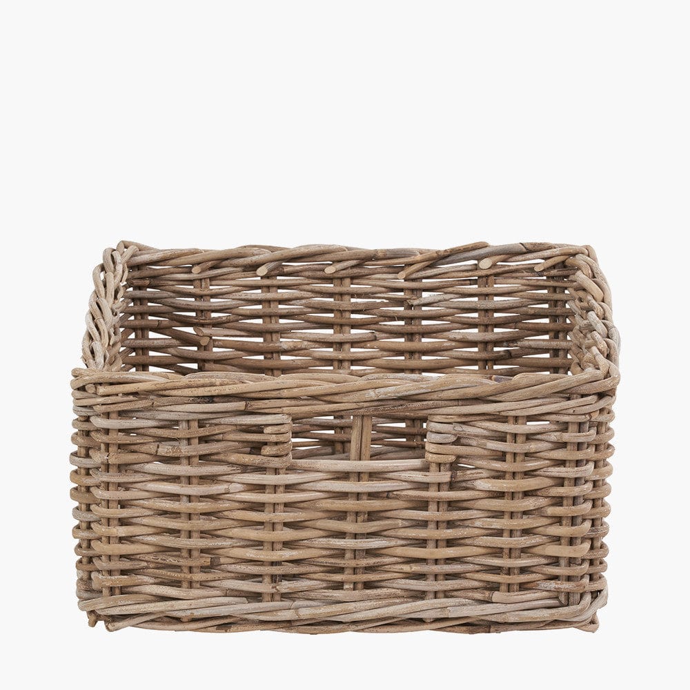Tobs Grey Kubu Rattan Square Storage Basket with Inset Handles.