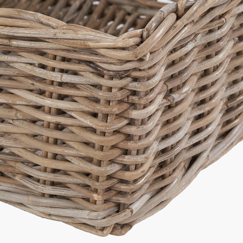 Tobs Grey Kubu Rattan Square Storage Basket with Inset Handles.