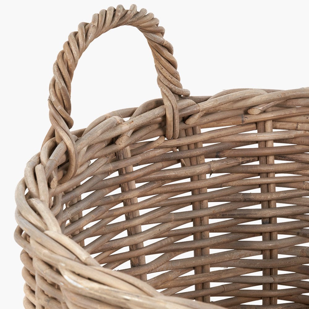 Tobs Grey Kubu Rattan Tall Round Storage Basket.