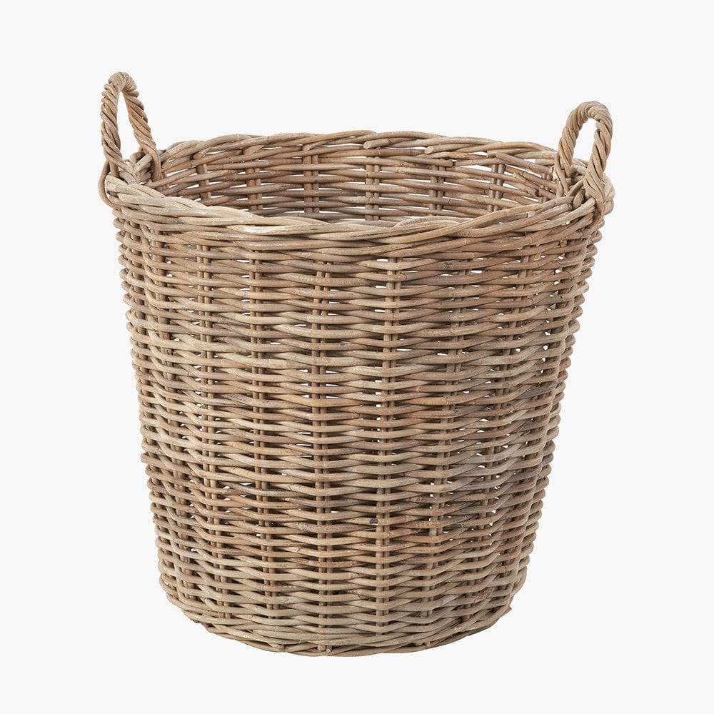 Tobs Grey Kubu Rattan Tall Round Storage Basket.