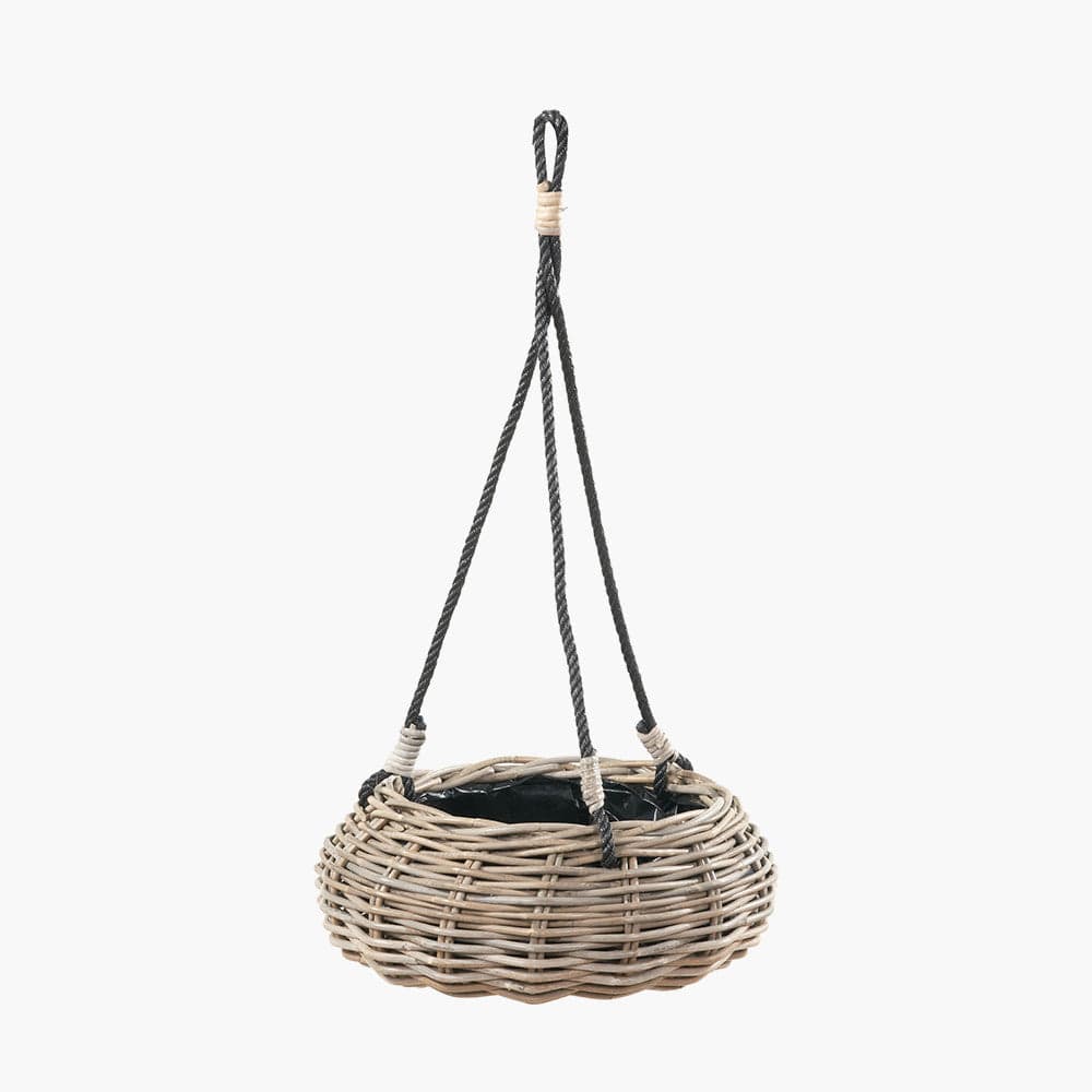 Tobs Indoor Outdoor Grey Kubu Rattan Hanging Basket.