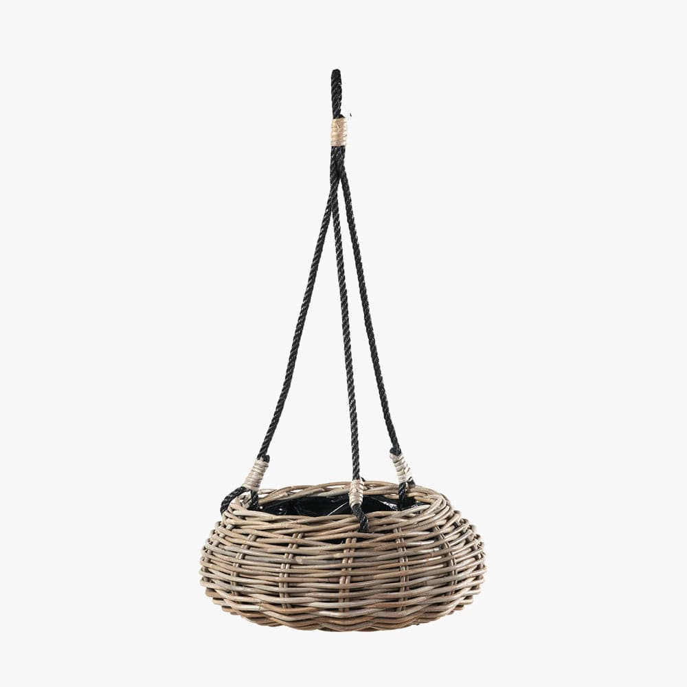 Tobs Indoor Outdoor Grey Kubu Rattan Hanging Basket.