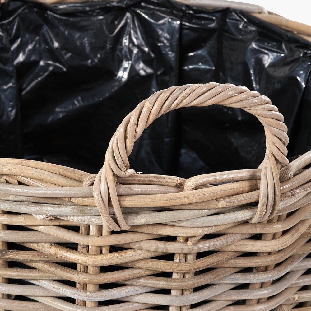 Pacific Lifestyle Accessories Tobs Indoor Outdoor Grey Kubu Rattan Round Basket Planter with Handles House of Isabella UK