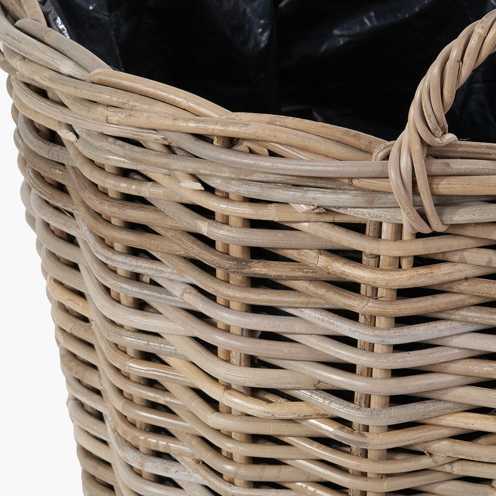 Pacific Lifestyle Accessories Tobs Indoor Outdoor Grey Kubu Rattan Round Basket Planter with Handles House of Isabella UK
