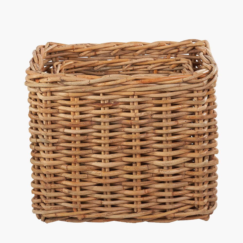 Tobs S/2 Chunky Natural Rattan Square Log Baskets.