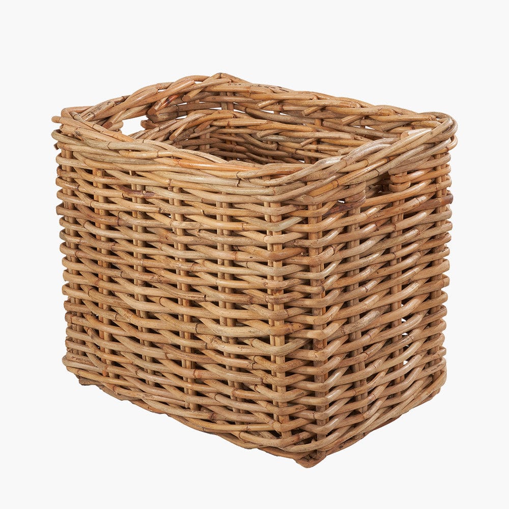 Tobs S/2 Chunky Natural Rattan Square Log Baskets.