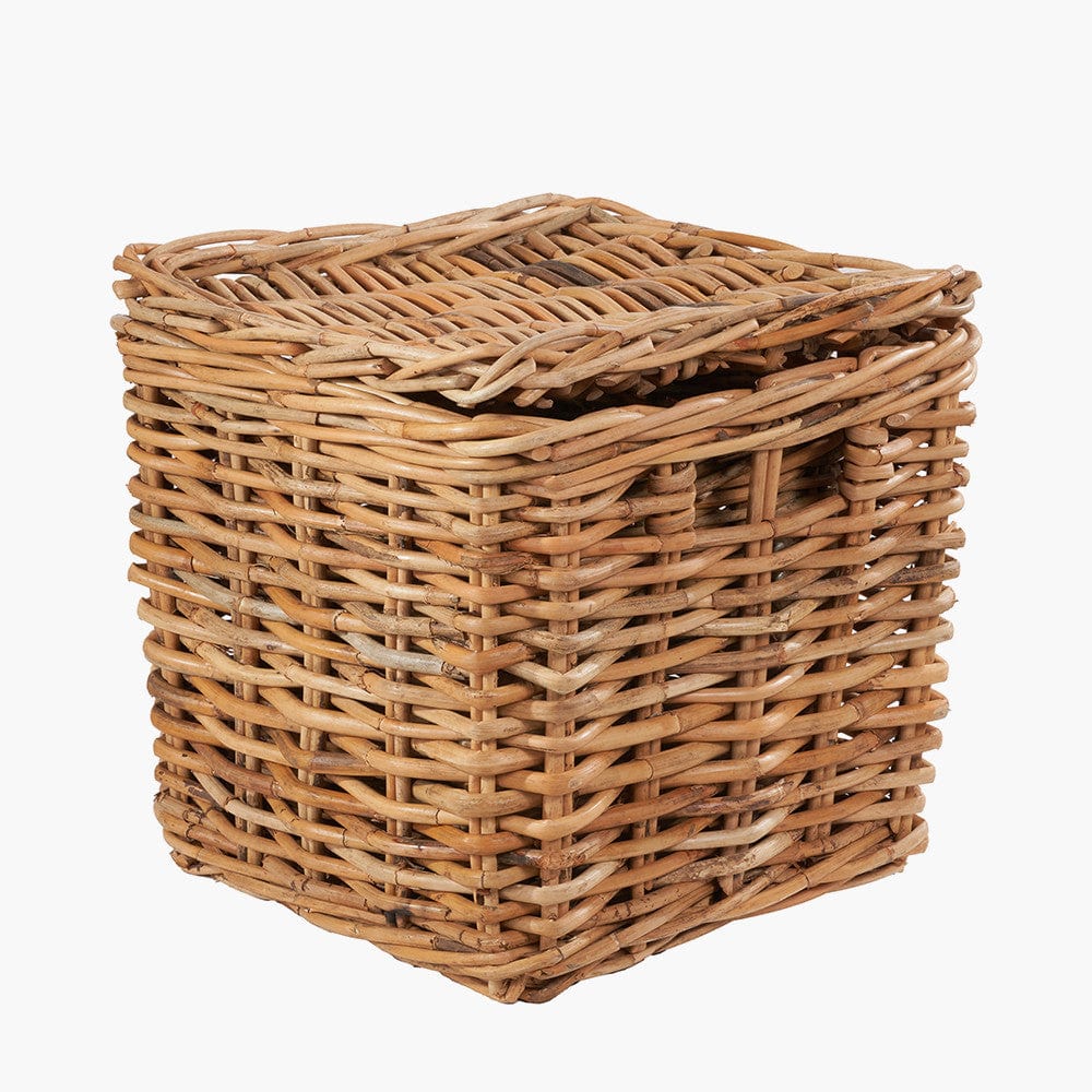 Tobs S/2 Chunky Natural Rattan Square Storage Baskets with Lid.