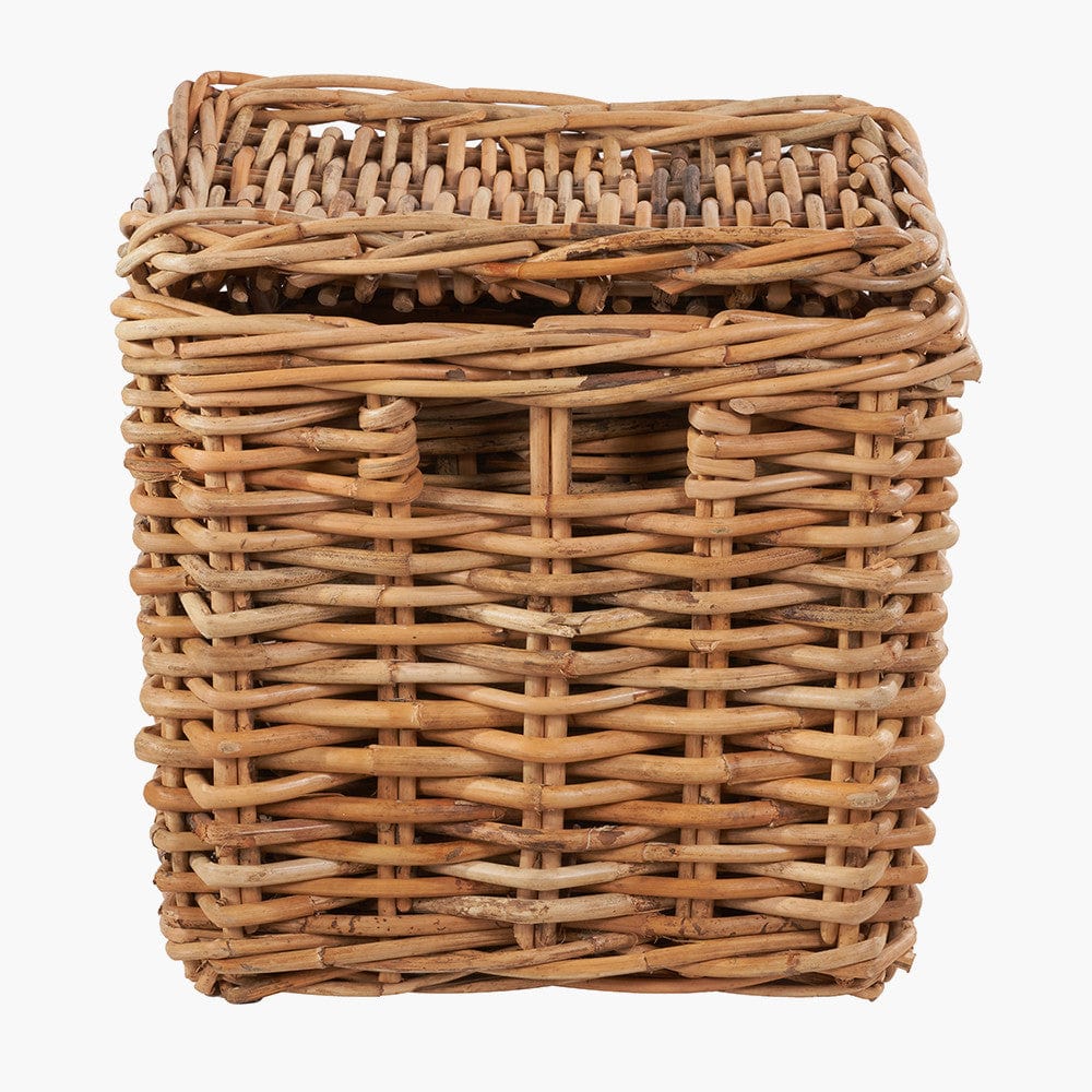 Tobs S/2 Chunky Natural Rattan Square Storage Baskets with Lid.