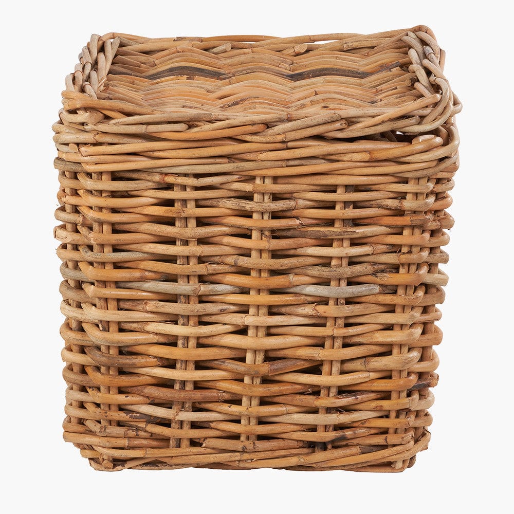 Tobs S/2 Chunky Natural Rattan Square Storage Baskets with Lid.