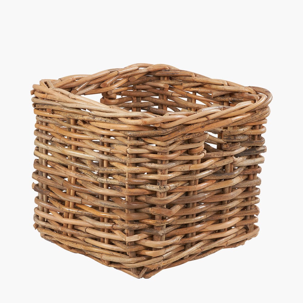 Tobs S/2 Chunky Natural Rattan Square Storage Baskets with Lid.