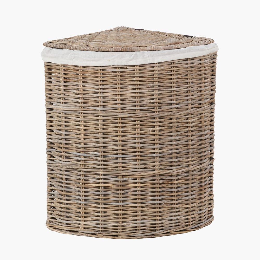 Pacific Lifestyle Accessories Tobs S/2 Grey Kubu Rattan Lined Corner Linen Baskets House of Isabella UK