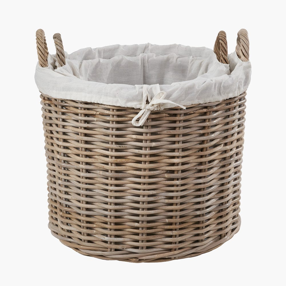 Pacific Lifestyle Accessories Tobs S/2 Grey Kubu Rattan Lined Round Log Baskets House of Isabella UK