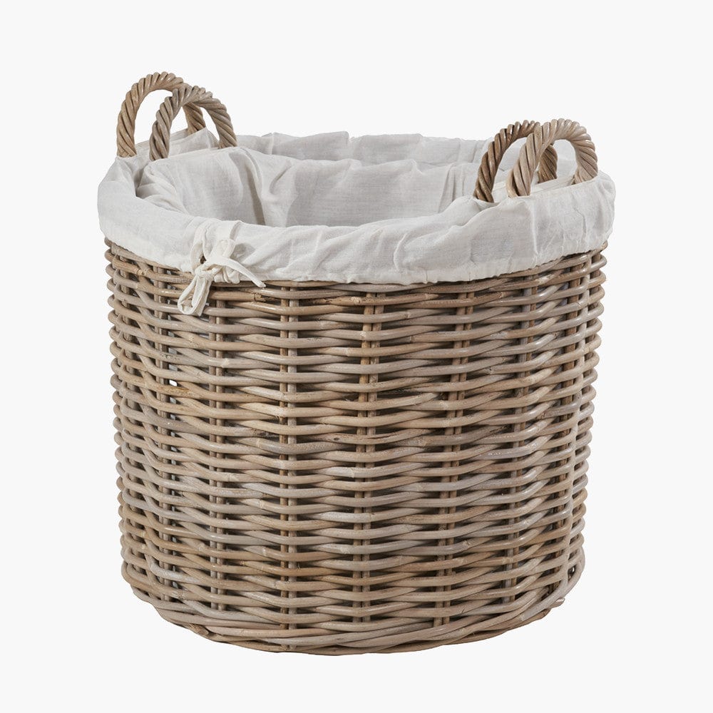 Pacific Lifestyle Accessories Tobs S/2 Grey Kubu Rattan Lined Round Log Baskets House of Isabella UK
