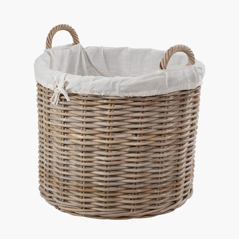 Pacific Lifestyle Accessories Tobs S/2 Grey Kubu Rattan Lined Round Log Baskets House of Isabella UK