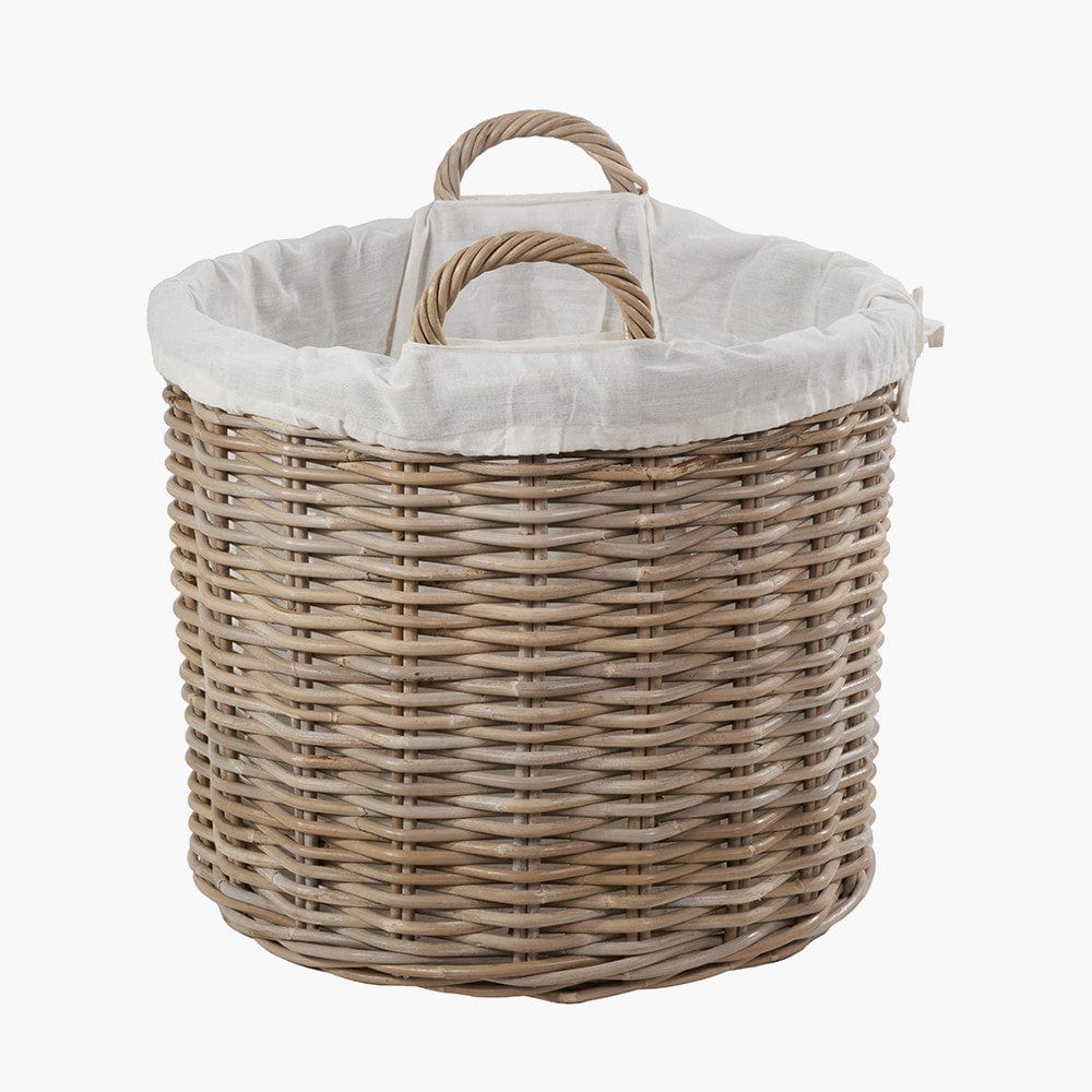 Pacific Lifestyle Accessories Tobs S/2 Grey Kubu Rattan Lined Round Log Baskets House of Isabella UK