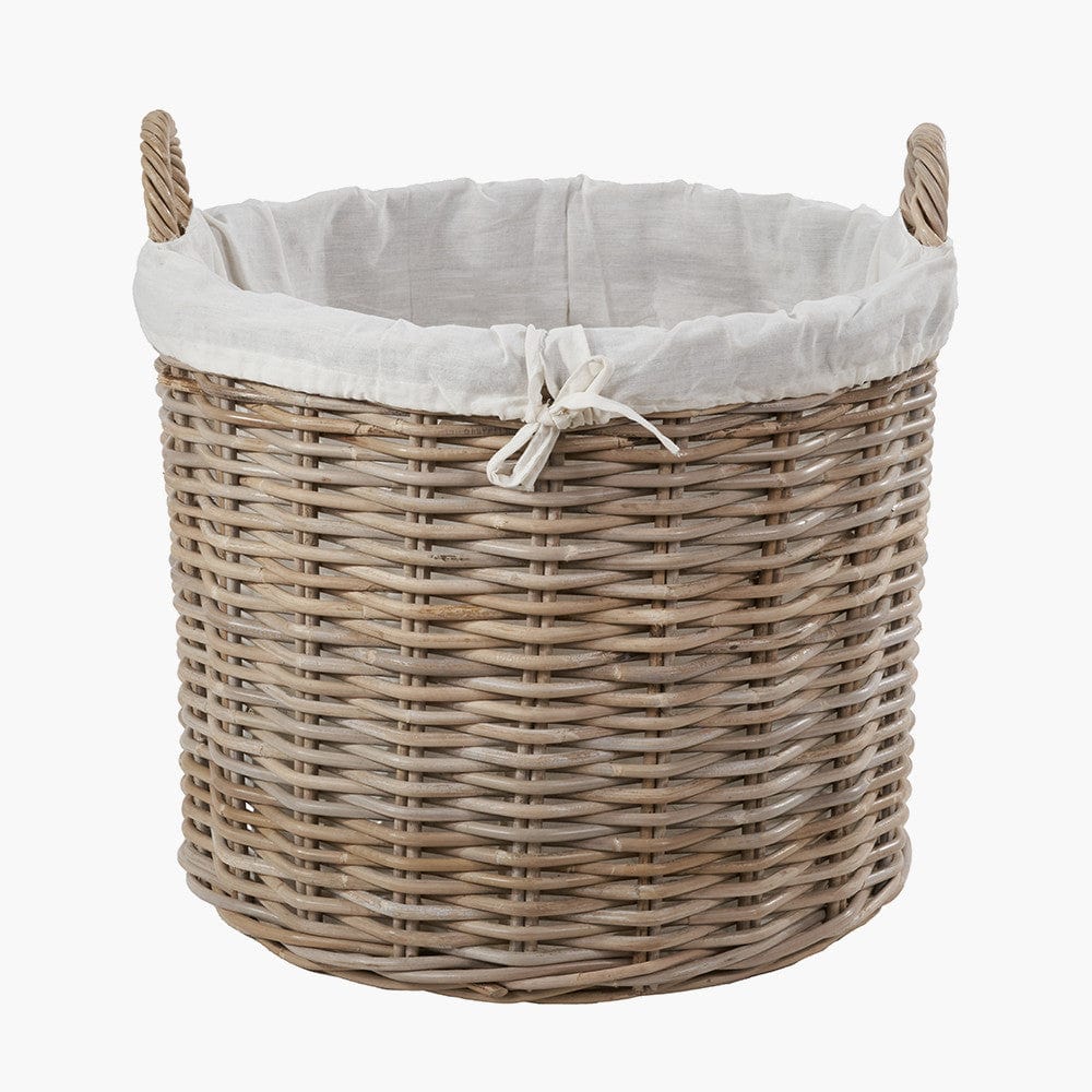 Pacific Lifestyle Accessories Tobs S/2 Grey Kubu Rattan Lined Round Log Baskets House of Isabella UK